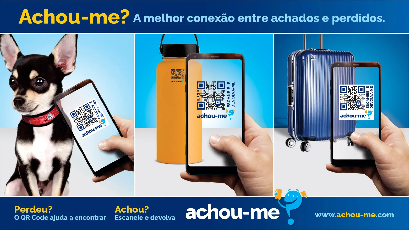 Achou-me: cole a etiqueta em seus itens e se alguém encontrá-lo perdido, basta escanear o QR Code para entrar em contato com você